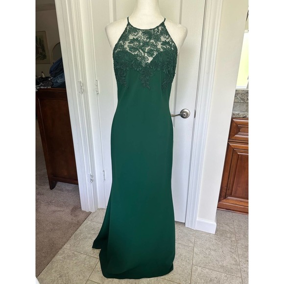 BADGLEY MISCHKA Tyler Emerald Lace Gown 8 MSRP $635 - Picture 5 of 12